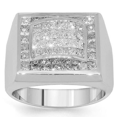 18K White Solid Gold Mens Diamond Ring 3.50 Ctw